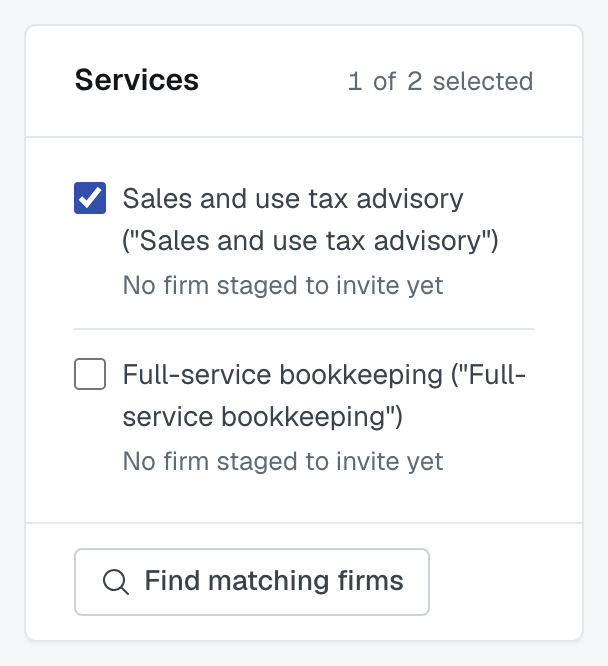 Choosing which of the engagement's services you want firms for