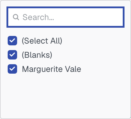 The Assigned To column's three-dots menu, open on its tick-list of names