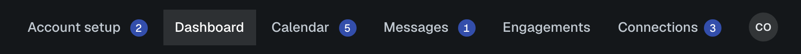 The top bar with counts beside Calendar, Messages and Connections