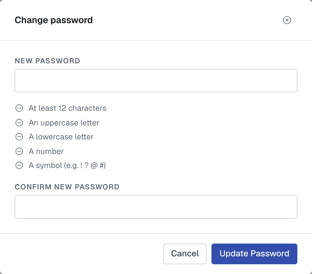 The Change password dialog