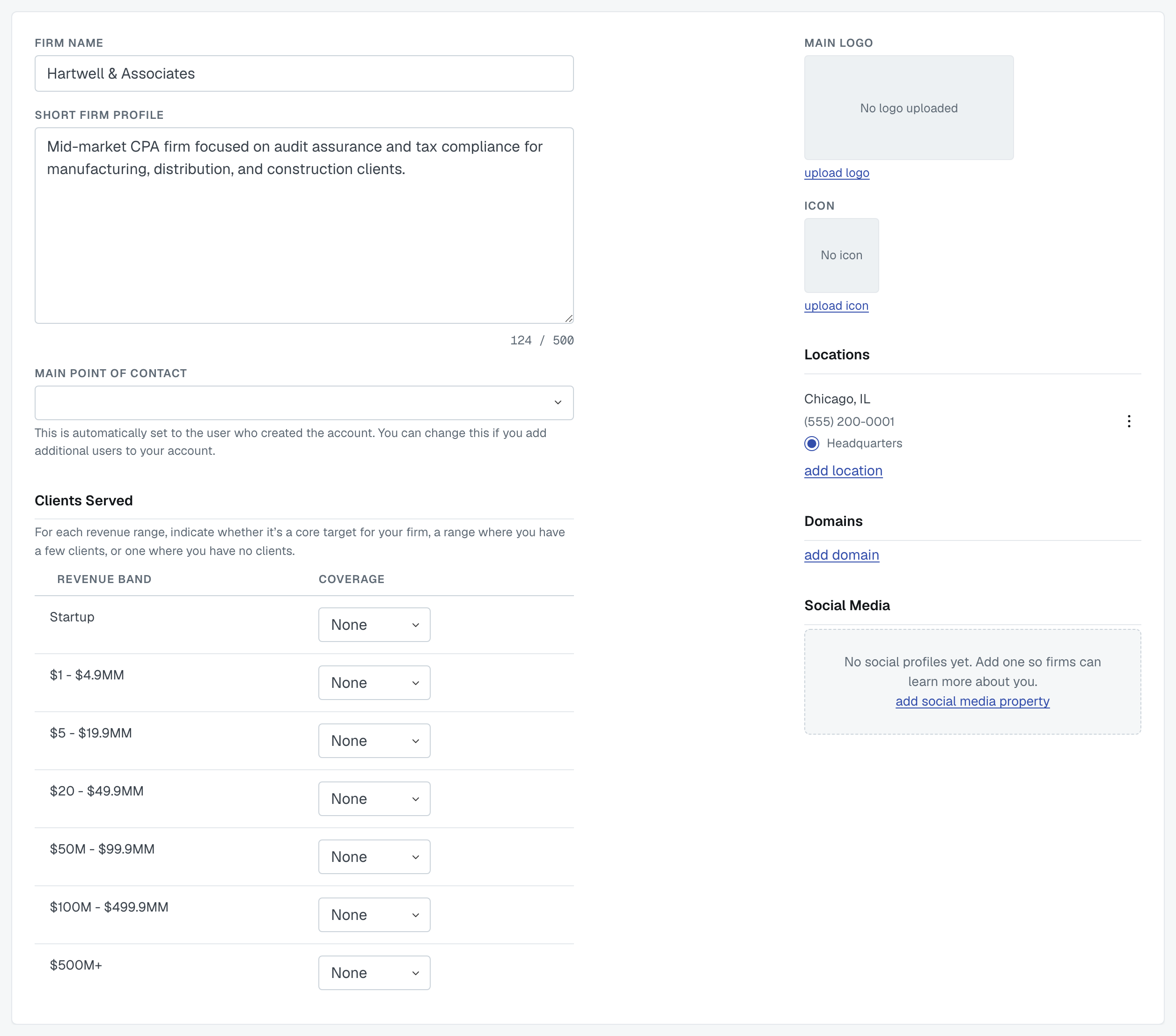 The firm profile setup step