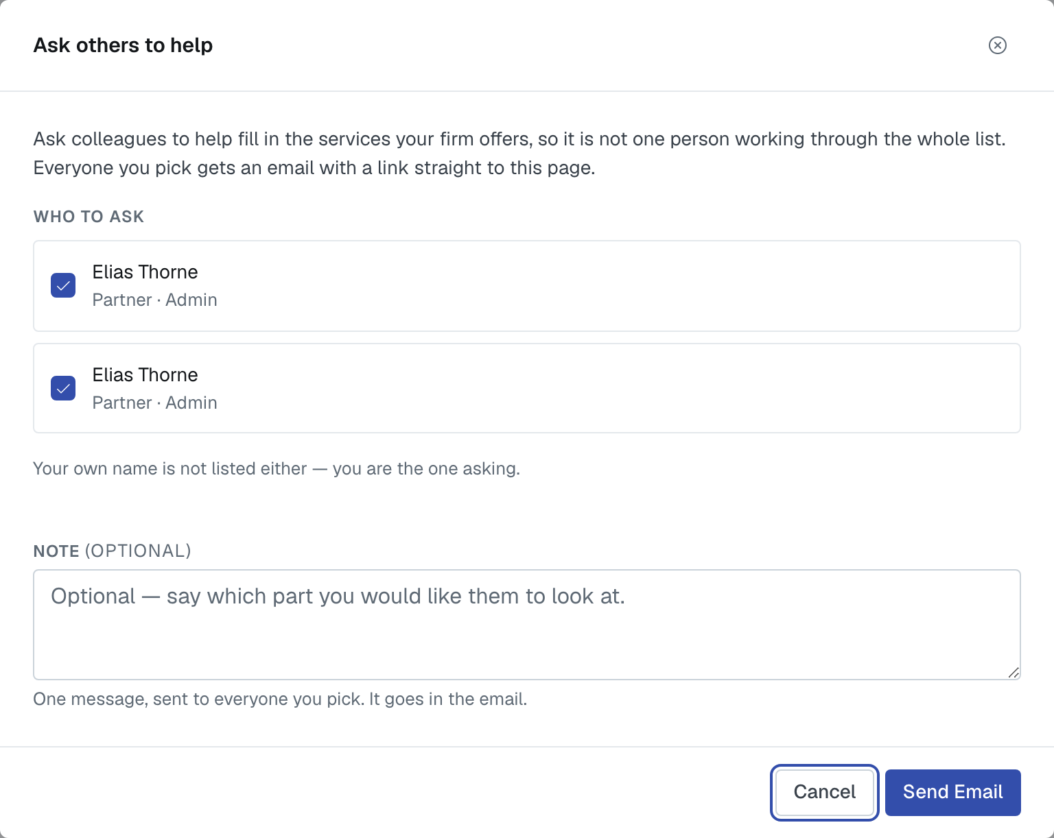 The Ask others to help dialog
