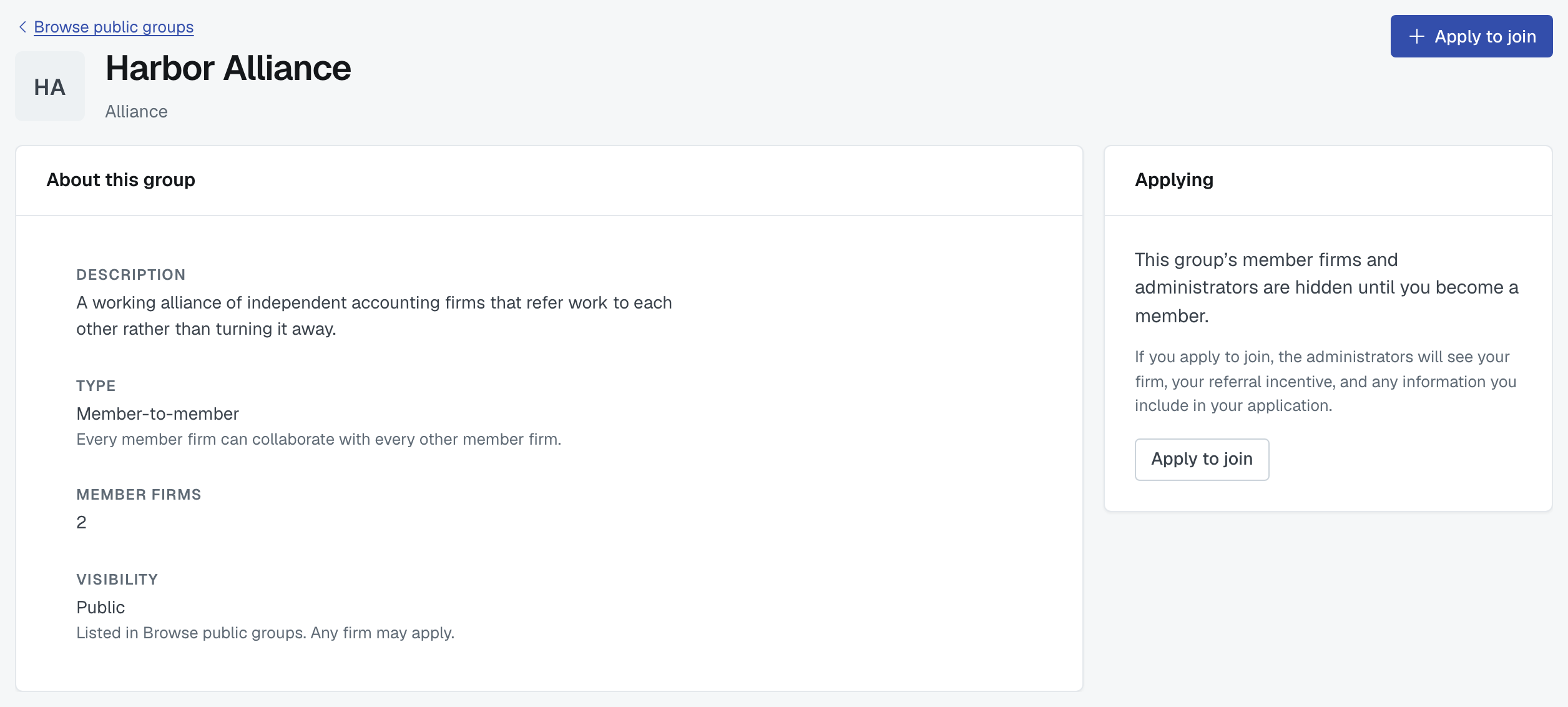 Applying to a group